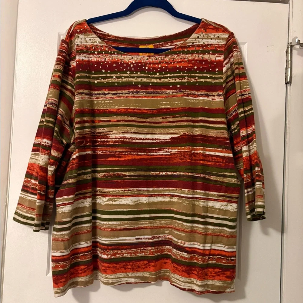 Ruby Rd. Multicolor Striped Long Sleeve Top - Picture 1 of 7